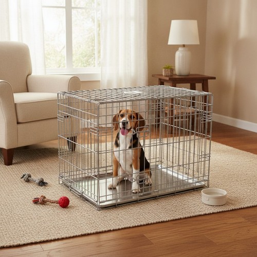 Silver large foldable dog cage - dog,