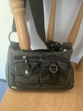 Carpisa Leather And Canvas  Bag 7 Compartments Dark Green And Silver