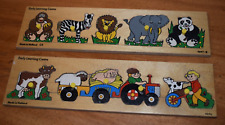 Vintage ELC Wooden Peg Puzzles x 2 - In the Jungle (4697B) & On the Farm (4696)