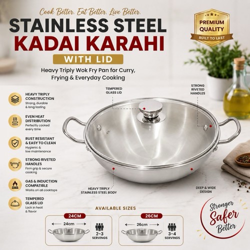 Stainless steel kadai - stainless,