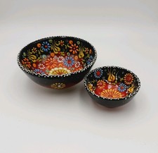 Turkish Ceramic Dipping Bowls Hand Painted Craft Vibrant Dishes Artist signed