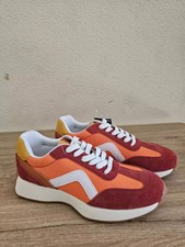 M & S LADIES LEATHER DETAIL LACE UP TRAINERS - ORANGE MIX - SIZE 3.5 & 5 - BNWT
