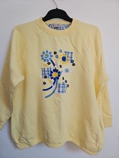 Alice Collins Floral Retro Embroidered Yellow Sweatshirt Jumper Top M