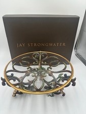 Jay Strongwater BLOOM Footed Glass Top Cake Stand Plate Enamel Bugs & Flowers
