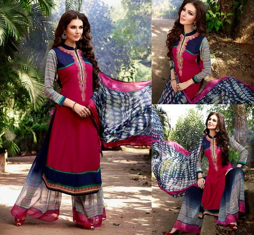 Pink printed georget indian - pink,