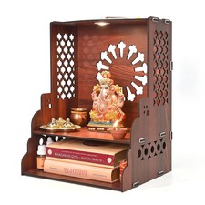 Home Decorative Wooden Wall Mounted Pooja Mandir with LED Light | Traditional