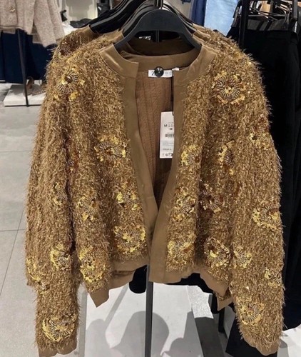 Zara limited gold knit blazer - gold,