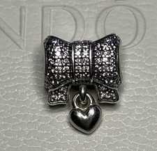 Authentic Pandora ? Pavé Sparkling Bow & Heart Charm ? S925ALE ? 791776CZ