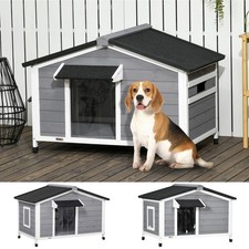 PawHut Wooden Dog Kennel for Outside, Grey