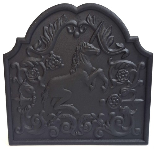 Unicorn cast iron fire back - cast,