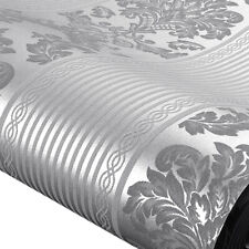 3D Damask Silver Grey Wallpaper Roll Embossed Textured Home Wall Decor Wallpaper