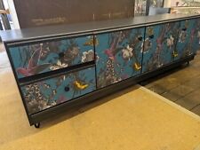 Meredew sideboard Midcentury Painted Charcoal Grey Bird Floral Print TV Unit