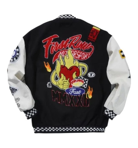 Black white leather varsity - black,