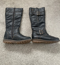 Remonte Dorndorf Boots Womens Size 36 UK 3.5  Black Leather Lined Moto Buckle