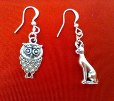 OWL and The PUSSYCAT EARRINGS Charms Silver Plated Handmade Nice Gift FREE UKP&P