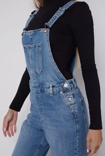 Ladies womens blue dungarees - blue,