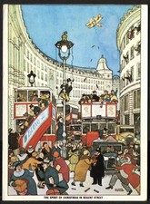 Vintage ATHENA Postcard: Regent Street at Christmas - Art by Heath Robinson