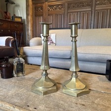 Antique Victorian Pair Of Brass Candle Stick Holders - Nice Patina 29cm Tall - 