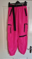 BNWOT Ladies Neon Pink & Black Size Small 8-10 Combat Zip Belted Jogger Pants