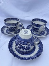 Vintage English Ironstone Washington,  Old Willow Pattern Cup & Saucer Set Of 6