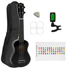 Soprano Ukulele for Beginners in Black with Uke Bag & Tuner