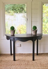 BLACK "GUSTAVIAN PAINTED" 19TH CENTURY ENGLISH MAHOGANY DEMI-LUNE CONSOLE TABLE