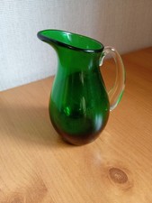 Collectable GREEN GLASS CLEAR HANDLED JUG. Height 10cm. Excellent Condition.