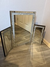 Luxury Crushed Diamond Triple Dressing Table Mirror with 3 Panel Crystal Frame