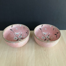 Japanese Pink Cherry Blossom Bowl Set of 2 Ceramic Rice Ramen Miso Soup 13x7cm