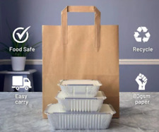 Brown & White Kraft Paper Bags SOS Food Carrier Bags With Handles Party Takeaway