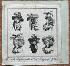 1790 Small Georgian Copperplates Ladies' Fashionable Head Dresses for Ye Year