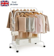 Double Clothes Hanging Rail with Wheels and Shelf. 100 kg Total Max. Load