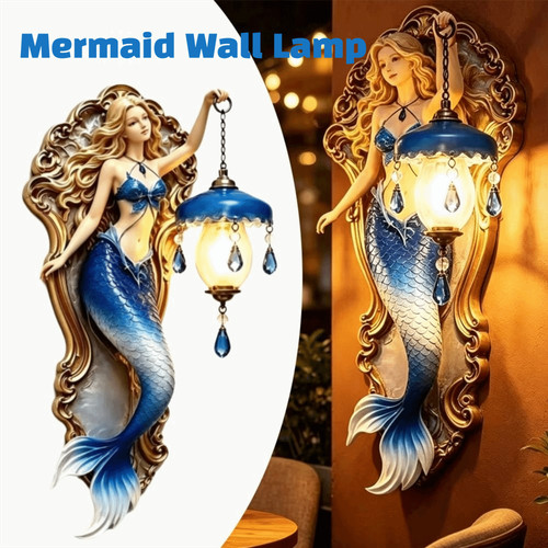 Resin mermaid wall lamp - resin,