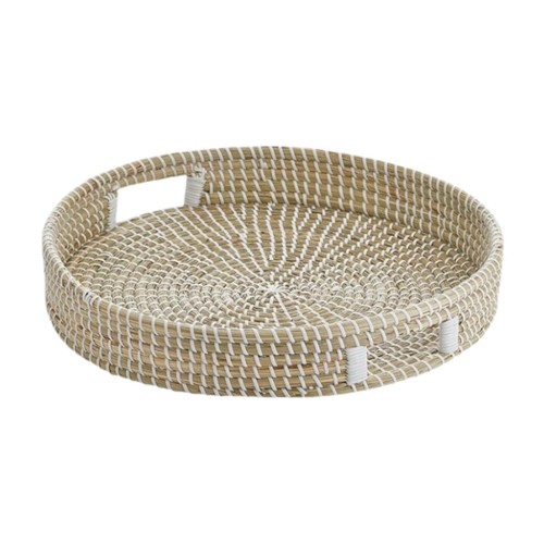 Woven basket seagrass ottoman - seagrass,