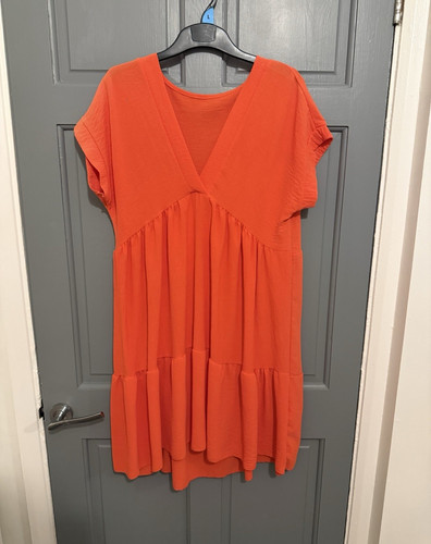 Orange smock dress - smock, v-neck
