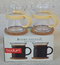 BODUM BISTRO :  COMPLETE SET OF TWO  2oz GLASSES WITH CORK MATS - BOXED! UNUSED!