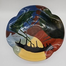 Vintage Art Pottery Bowl Ceramic Redware Made in Spain Signed 