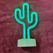 Green Freestanding Cactus Neon Light With Base, Rechargeable Or Battery Powered
