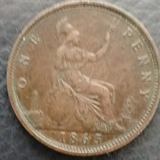 One Penny Coin ,Uncleaned 1865