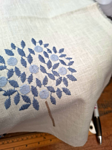 Beige linen embroidered floral - beige,