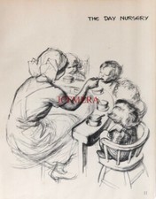 J H DOWD 1941 People of Importance Pencil Sketch Print 'The Day Nursery' D/06