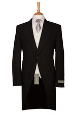 Black Herringbone Tailcoat Jacket Long Wool Single Breasted Morning Coat Wedding