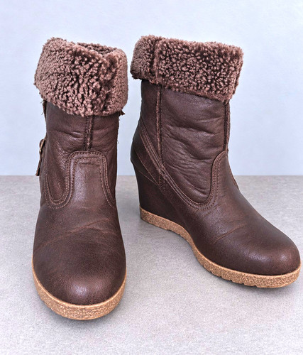 Brown leather wedge ankle - brown,