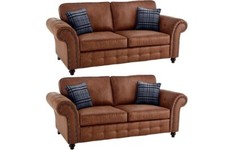 Sofa suite tan suede - 3+2+1,