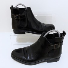 Vintage Leather Chelsea Ankle Boots Mens UK 8 Black Pull On Buckle Strap