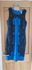 Lipsy London Blue Bodycon Dress - Size 12. Black lace Panel Detail