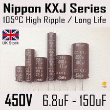 Nippon KXJ [450V] 105C High Ripple [6.8uF-150uF] Long Life Smoothing Capacitors