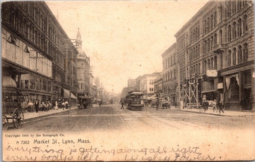 Postcard street car - street,