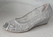 Bellucci Silver Shoes Sheer Metallic 7 Small Wedge Heel flapper Gatsby party 