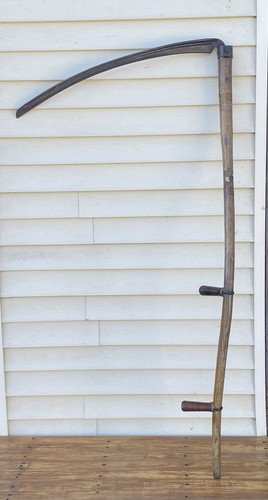 Vtg wooden handle hay scythe - wooden,